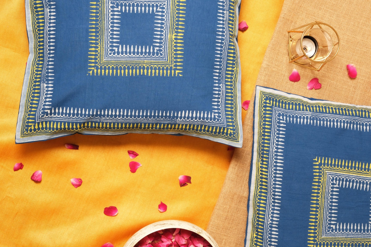 Sqaure Border Blue Cushion Cover 1616 (set of 2)