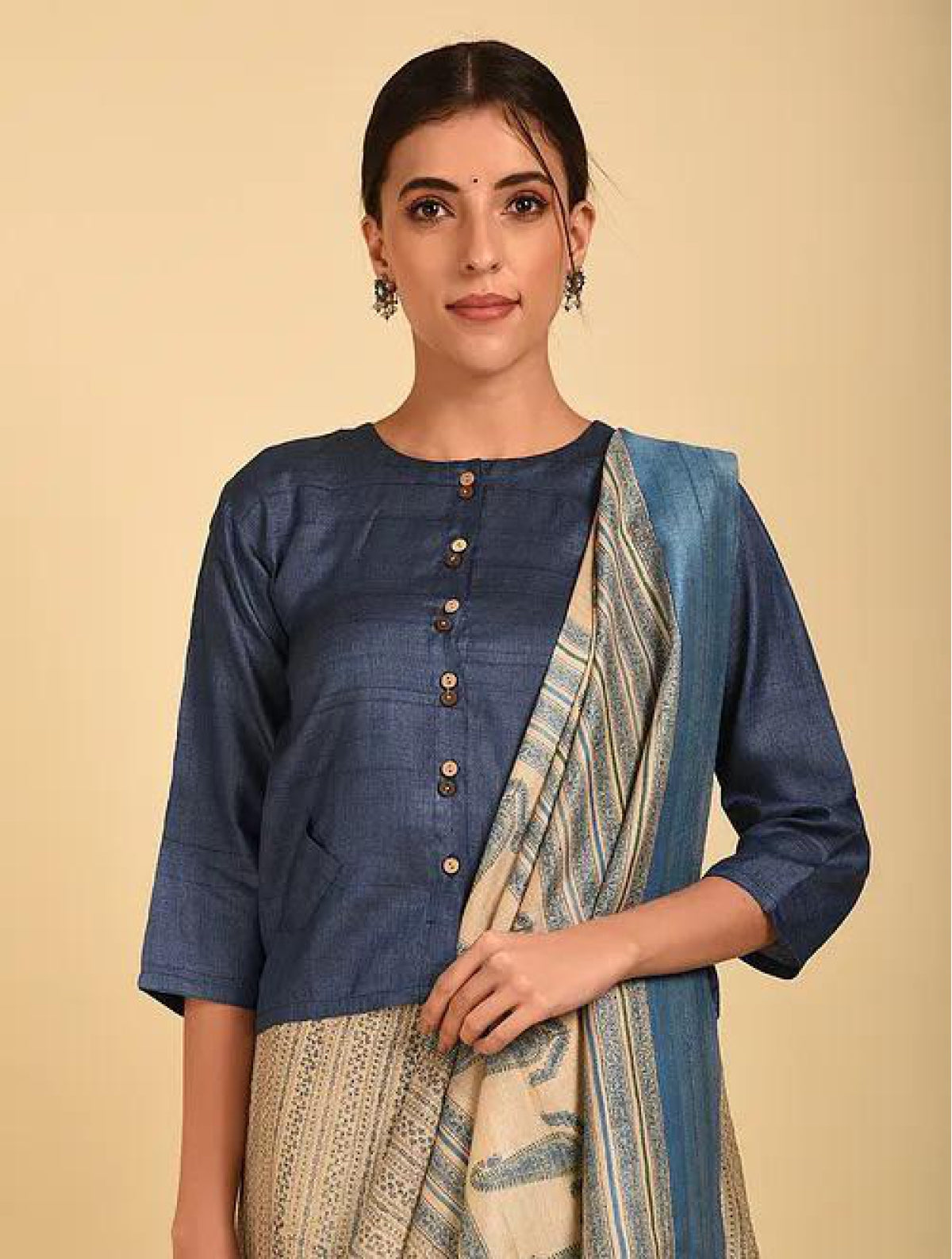 Blue 100 % Silk Tussar Blouse