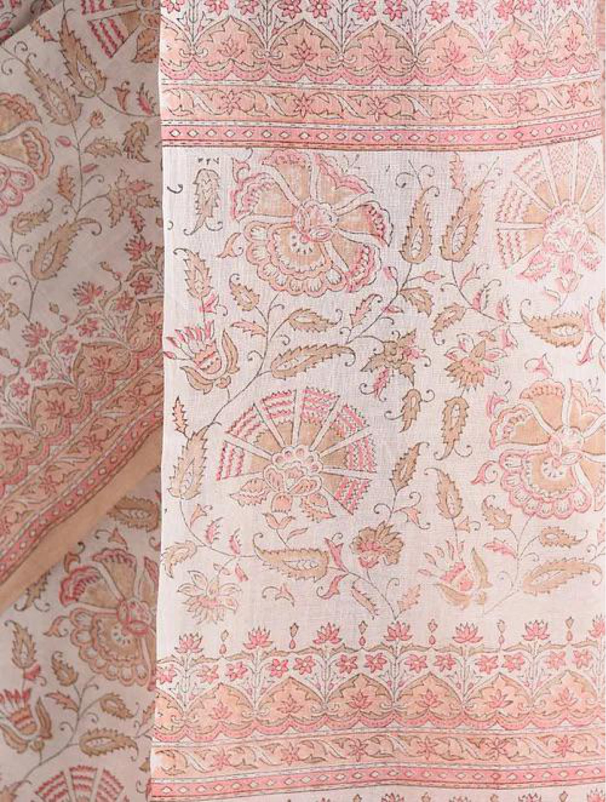 Beige Floral Cotton Saree