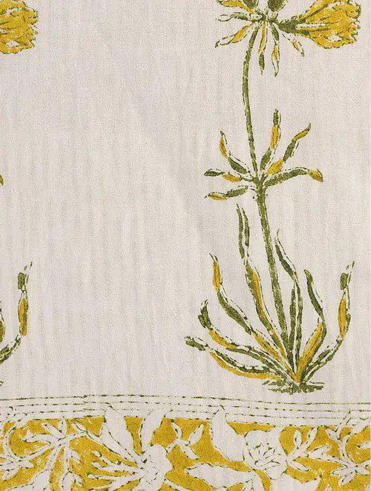 Yellow & White Hand Block Printed Canvas Table Runner