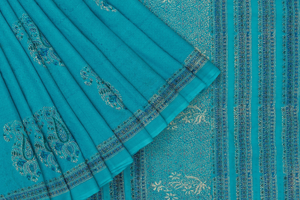 Turquoise Blue Cotton Saree