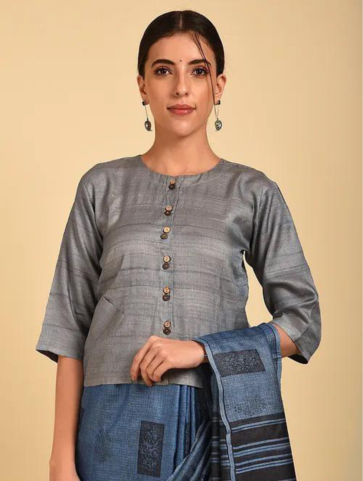 Grey 100 % Silk Tussar Blouse