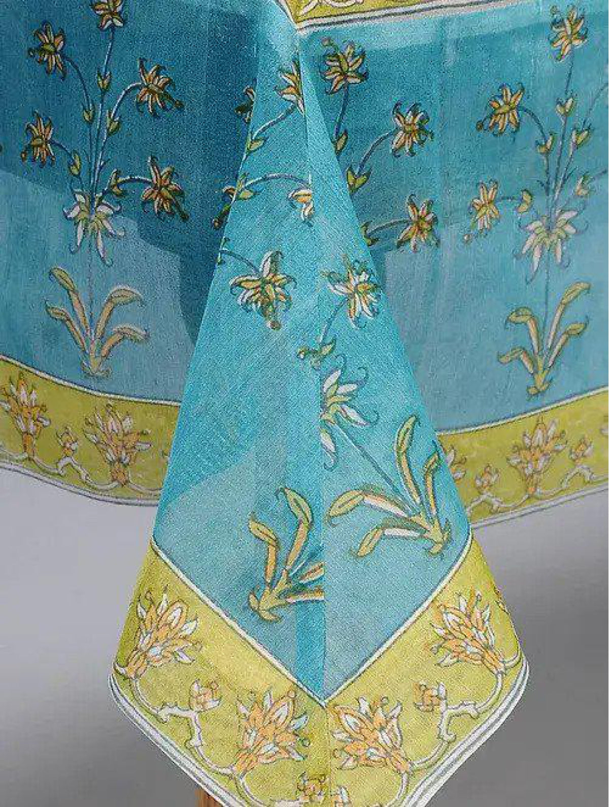 Chanderi White & Blue Hand Block Printed Table Cover