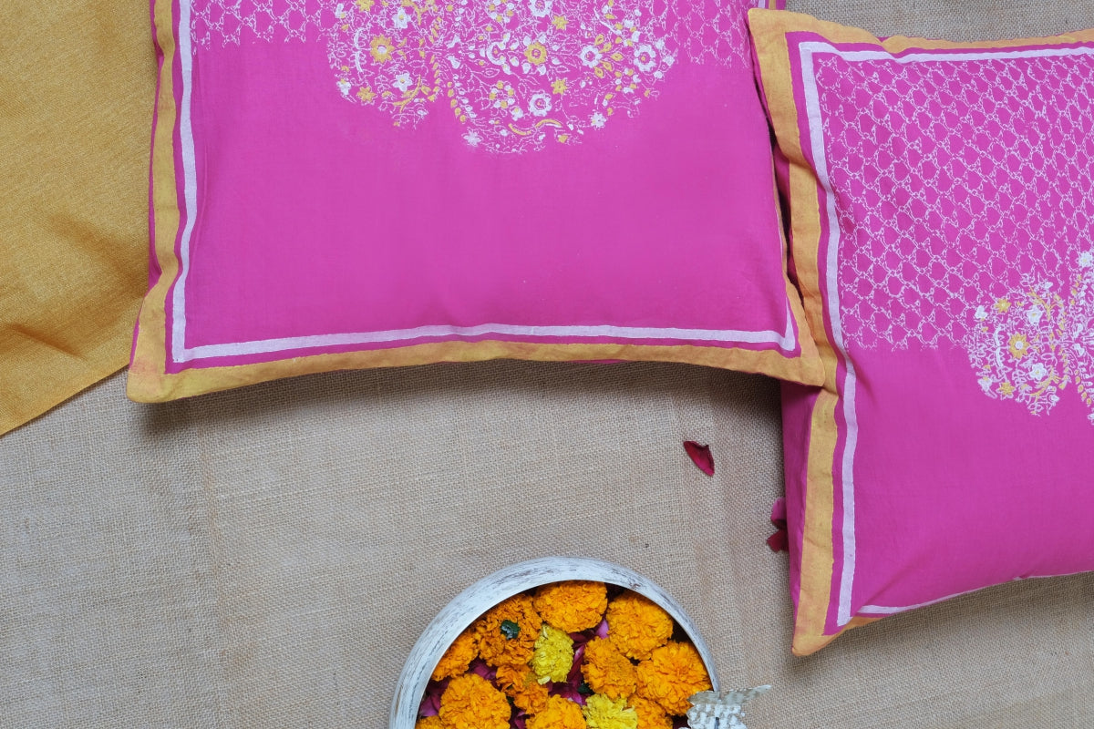 Jaal & Paisley Pink Cushion Cover 16*16 (set of 2)