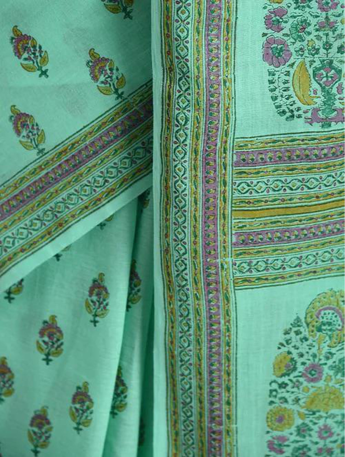 Mint Floral Cotton Saree