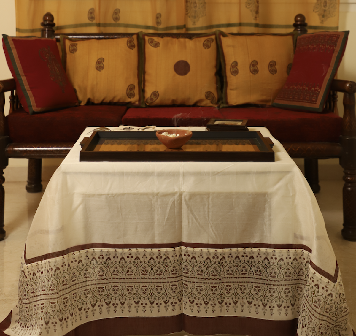 Chanderi Handblock printed table cover