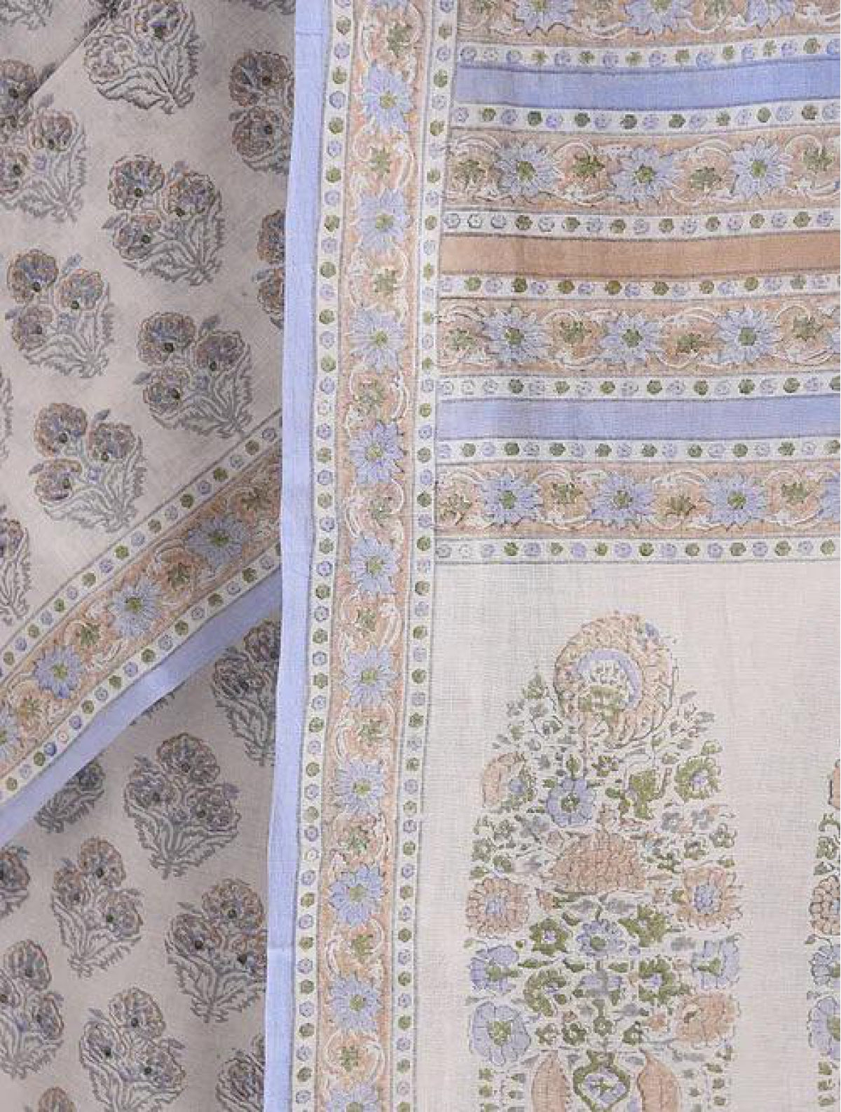 Baby Blue Handblock Printed Cotton Saree