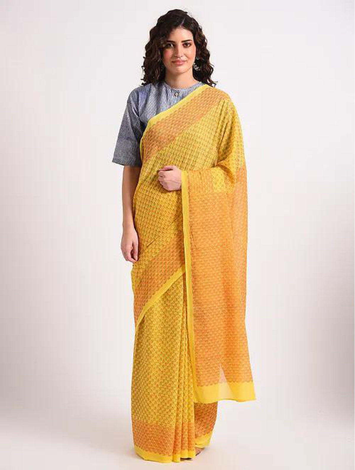 Yellow Micro buti Cotton Saree