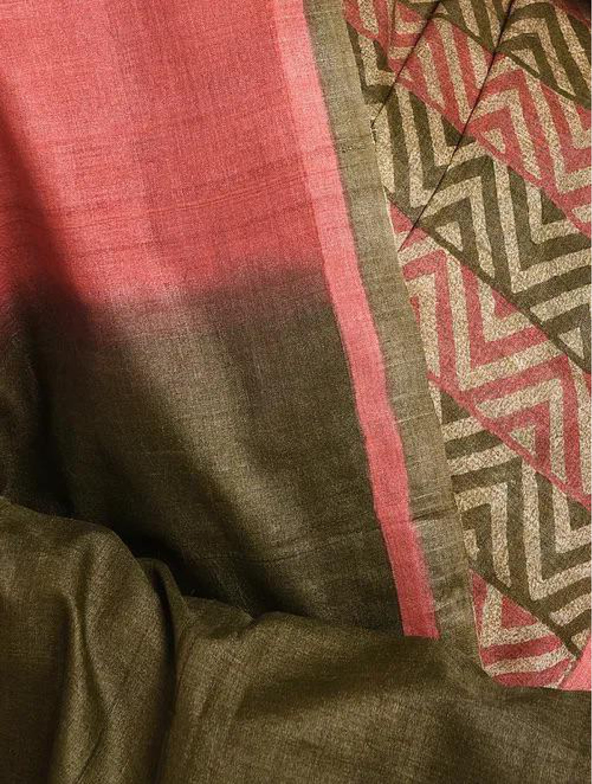 Maroon Green Ombre Tussar Saree