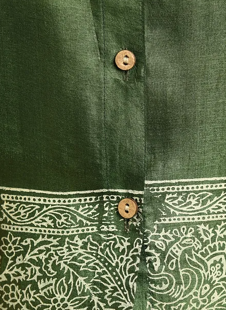 Green Block Printed Tussar Blouse