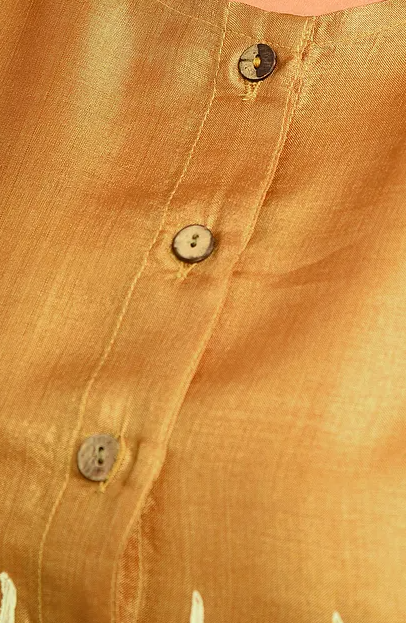 Yellow Block Printed Tussar Blouse