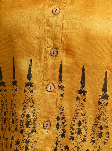Yellow Block Printed Tussar Blouse
