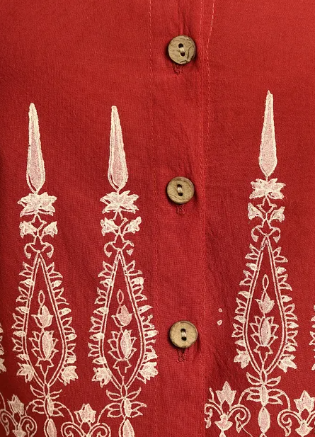 Red Block Printed Cotton Blouse