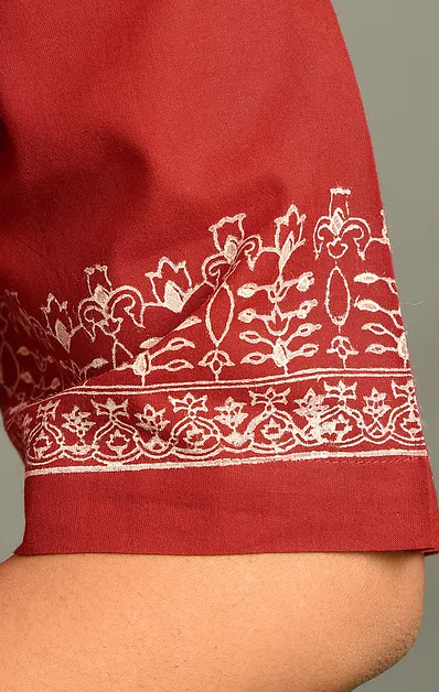 Red Block Printed Cotton Blouse