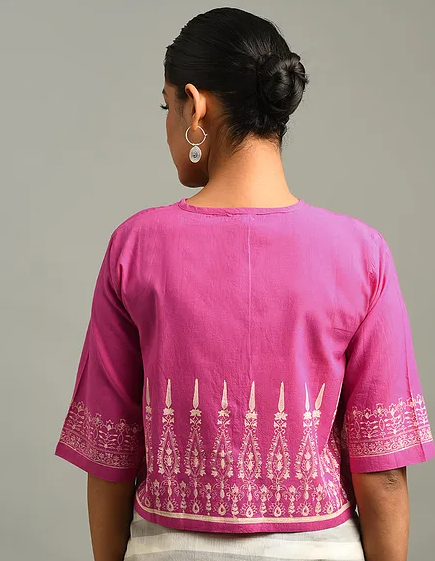 Pink Block Printed Cotton Blouse