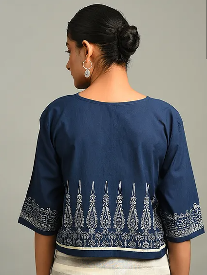 Blue Block Printed Cotton Blouse