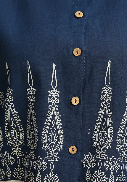 Blue Block Printed Cotton Blouse