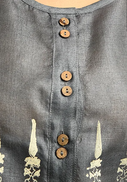 Grey Block Printed Tussar Blouse