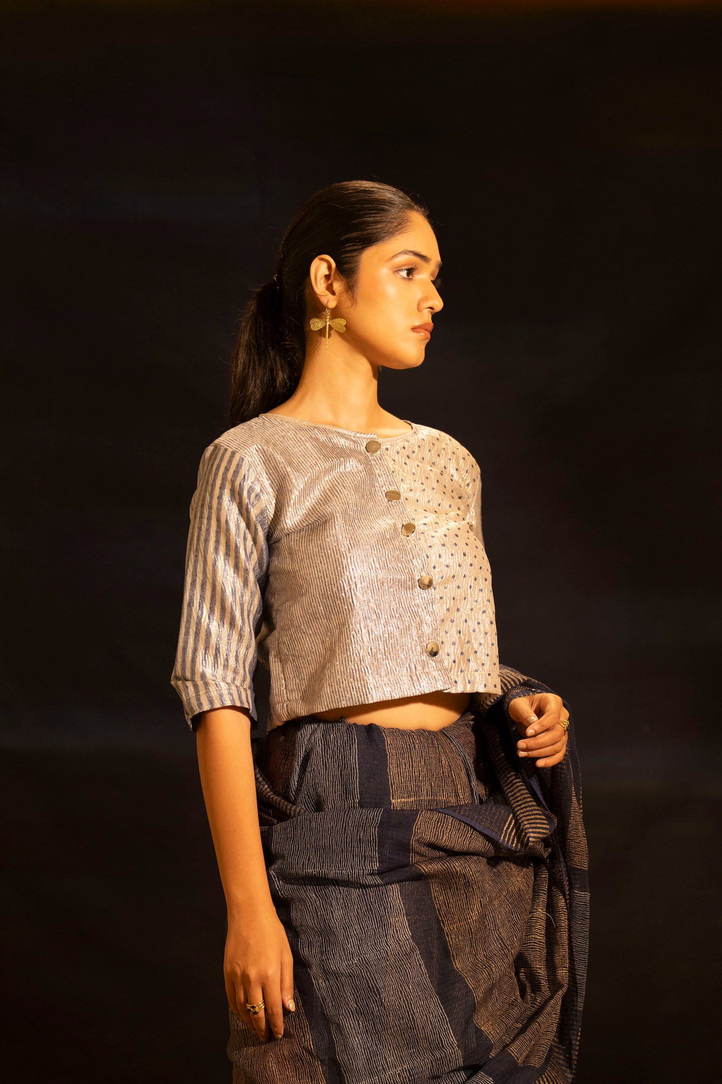 Silver Zari Printed Blouse With Lining