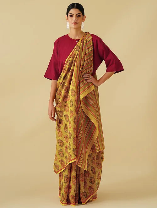 Paisely Mustard Cotton Sareee