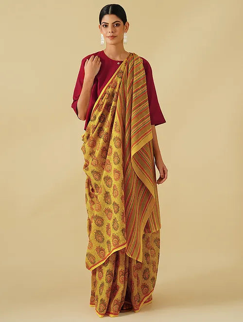 Paisely Mustard Cotton Sareee