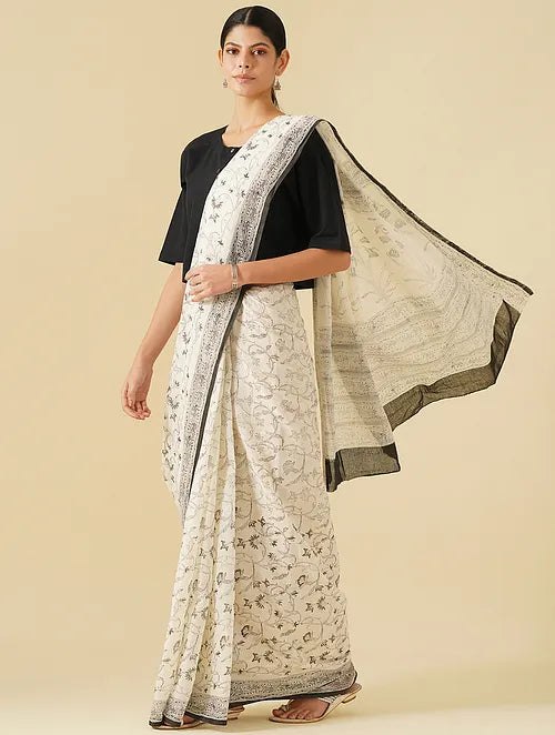 Black and White Cotton Saree