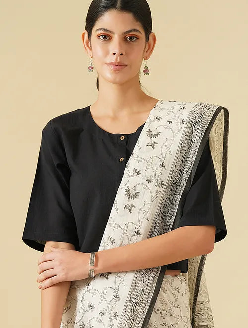 Black and White Cotton Saree