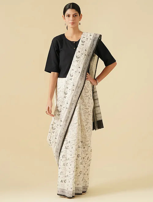 Black and White Cotton Saree