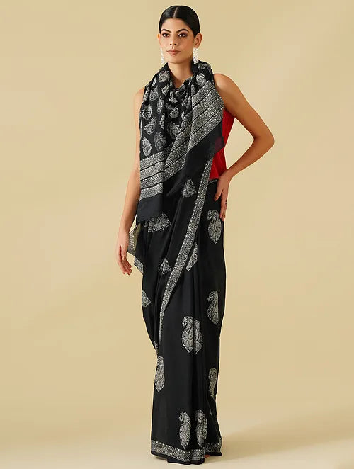 Black Monochrome Cotton Saree