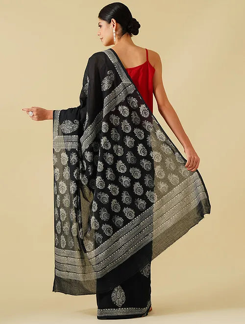 Black Monochrome Cotton Saree