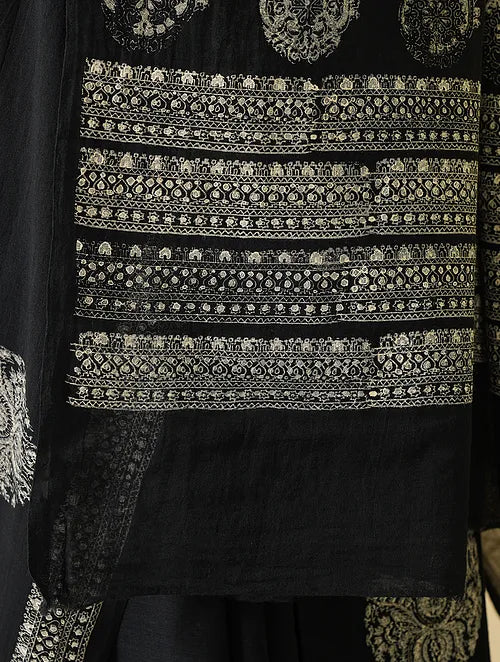 Black Monochrome Cotton Saree