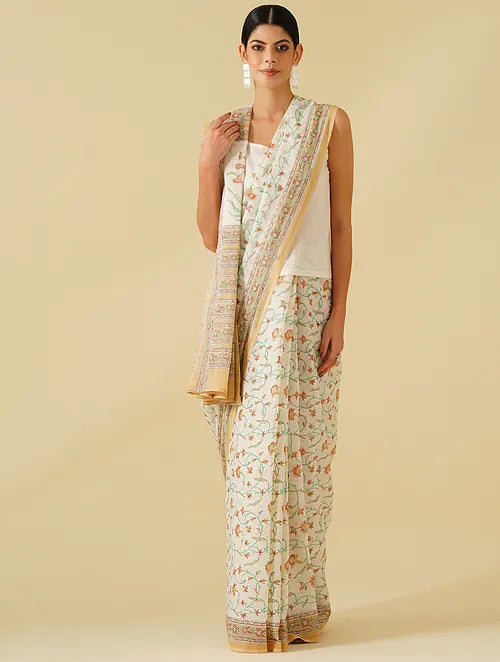 Off White Jaal Cotton Saree