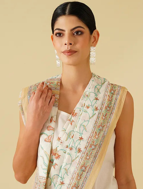 Off White Jaal Cotton Saree