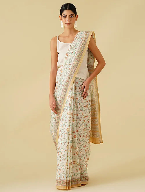 Off White Jaal Cotton Saree