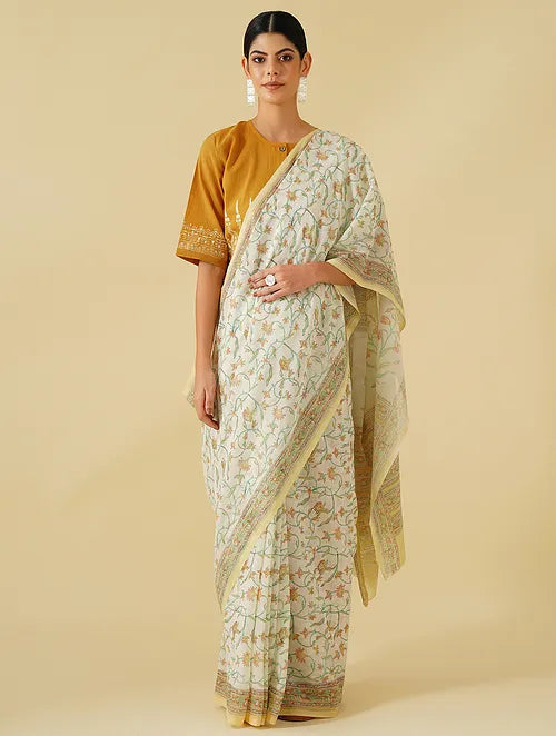 Jaal Off White Mustard Saree