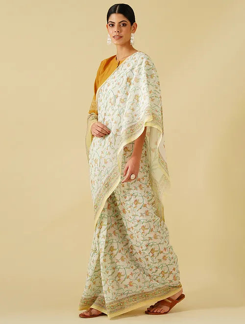 Jaal Off White Mustard Saree