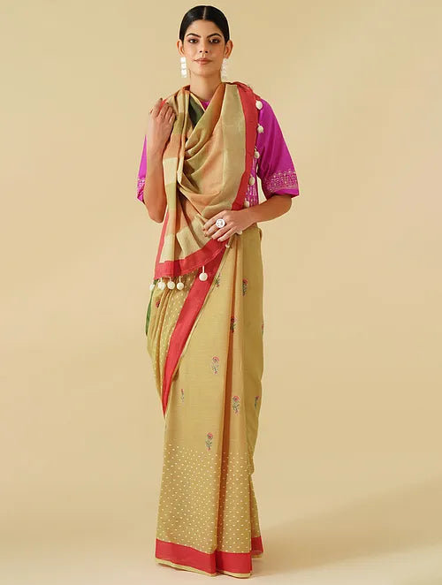 Beige Buti Cotton Saree