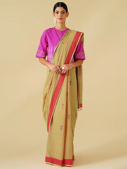 Beige Buti Cotton Saree