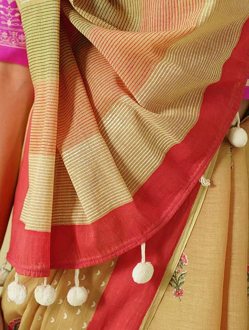 Beige Buti Cotton Saree