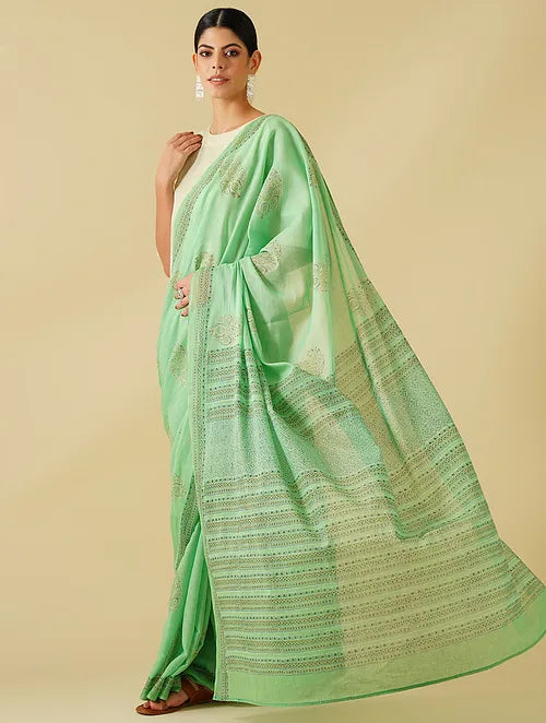 Pista Green Cotton Saree