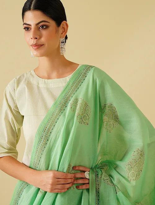 Pista Green Cotton Saree