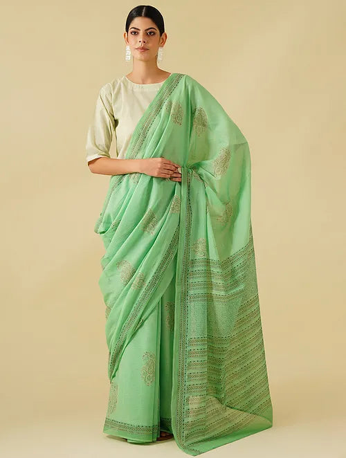 Pista Green Cotton Saree