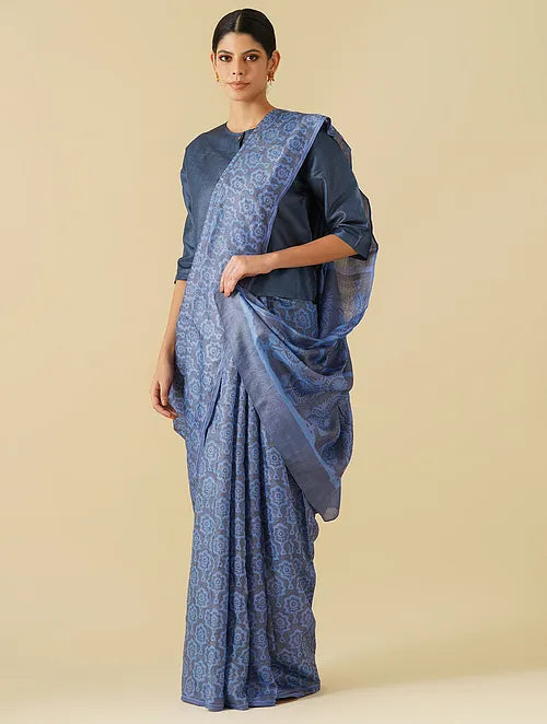 Noor Steel- Blue Tussar Saree