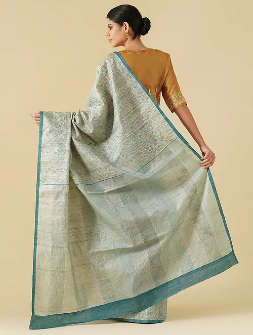 Noor Paiselys Blue Tussar Saree