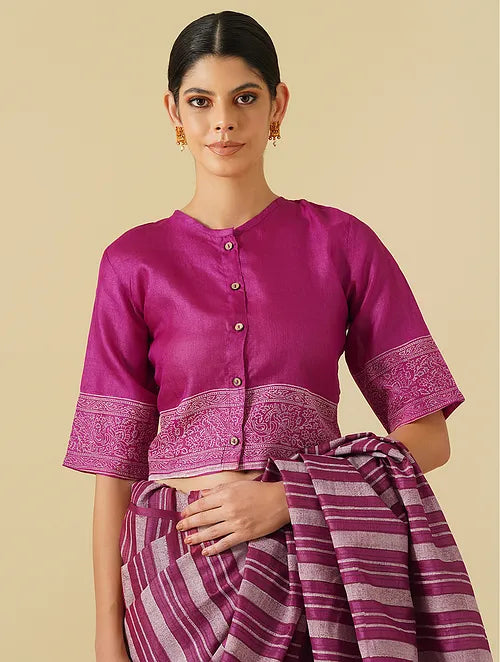 Noori Magenta handblock Printed Sareee