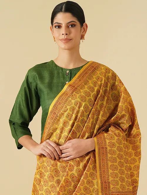 Jashn Mustard Intricate Mughal Buti Saree