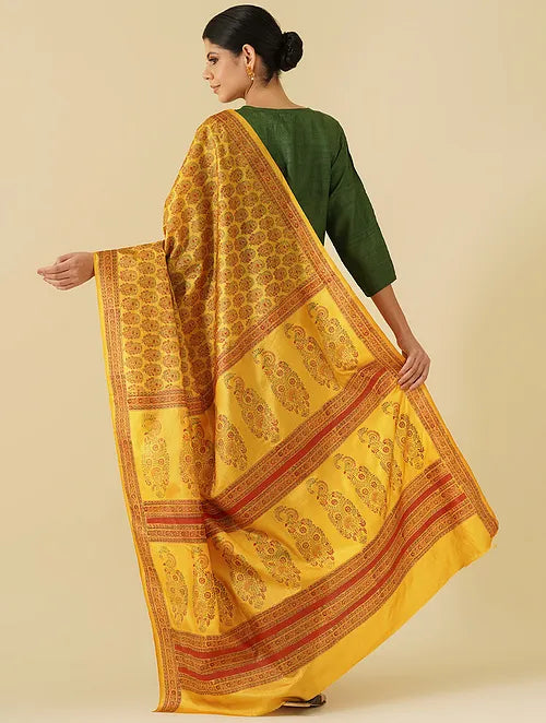 Jashn Mustard Intricate Mughal Buti Saree