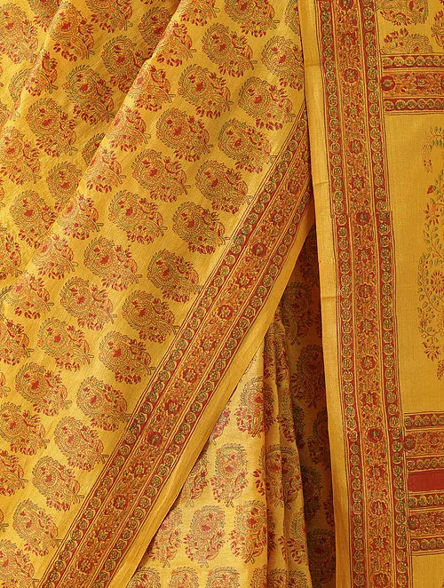 Jashn Mustard Intricate Mughal Buti Saree