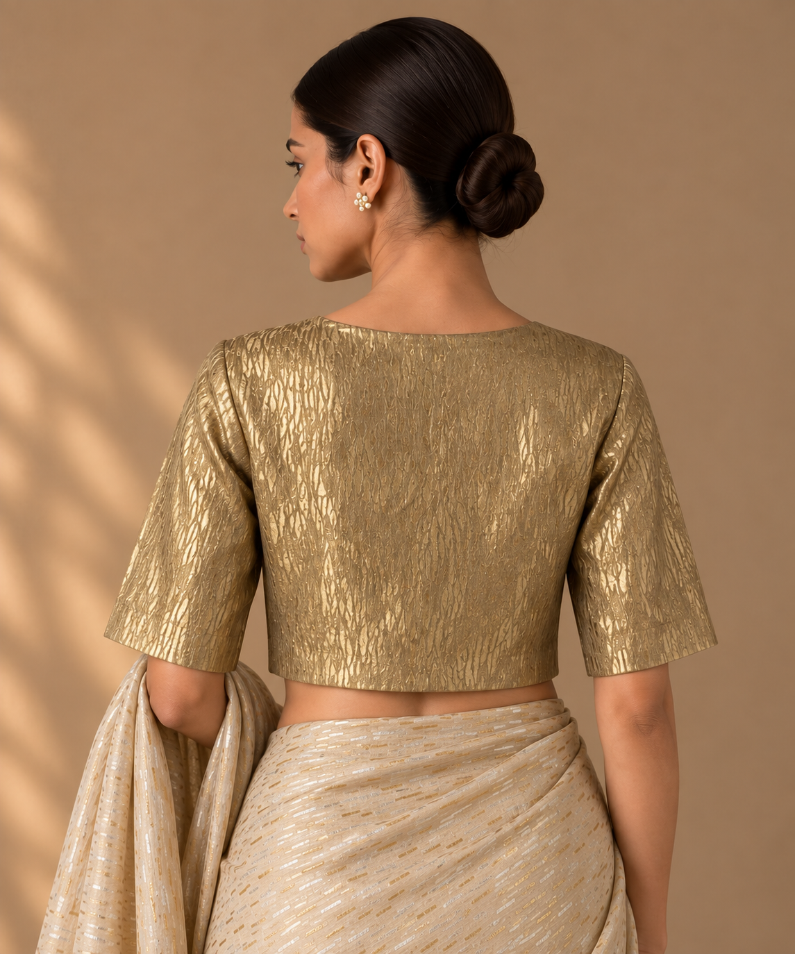 Zari Golden V Neck Blouse with Lining