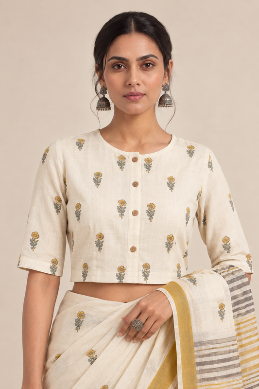 Offwhite Floral Mughal Buti Blouse